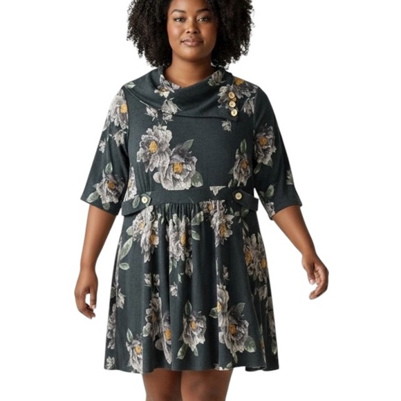 Yellow Star Dresses & Skirts - Yellow Star 4X Floral Fit & Flare Dress Cowl Neck Romantic Cottagecore Softgirl